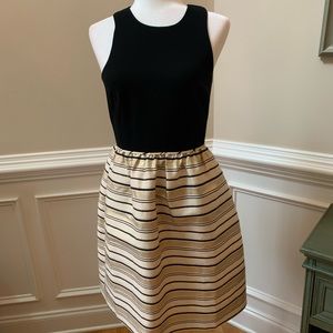 J Crew Black/Gold/Cream Fit & Flair Midi Dress